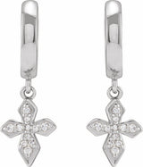 14K White Gold 1/10 CTW Natural Diamond Cross Hoop Earrings