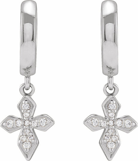 14K White Gold 1/10 CTW Natural Diamond Cross Hoop Earrings