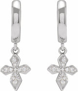 14K White 1/10 CTW Natural Diamond Cross Hoop Earrings