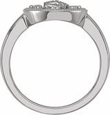 14K White Gold Oval White Enamel Miraculous Medal Ring