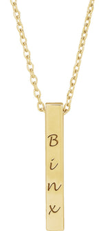 14K Yellow Gold Engravable Four-Sided Bar 16-18" Necklace