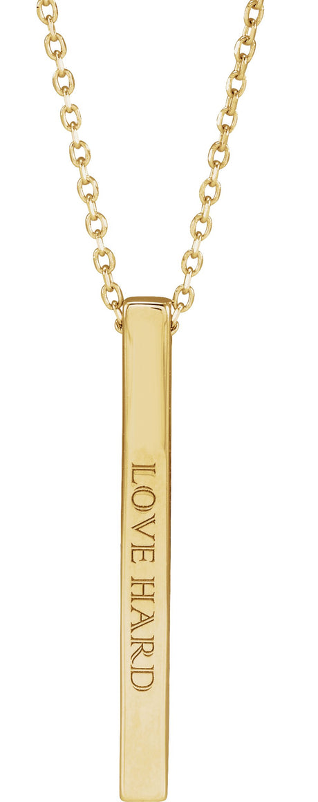 18K Yellow Gold-Plated Sterling Silver Engravable Four-Sided Bar 16-18" Necklace