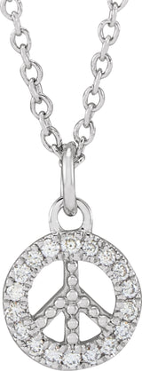 14K White .08 CTW Natural Diamond Peace 16-18" Necklace