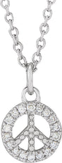 14K White .08 CTW Natural Diamond Peace 16-18" Necklace