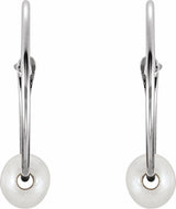 14K White Cultured White Freshwater Pearl Youth Huggie Earrings