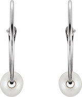 14K White Gold Cultured White Freshwater Pearl Youth Huggie Earrings