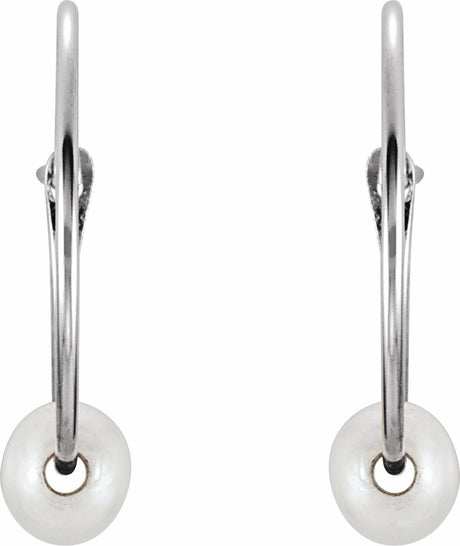 14K White Gold Cultured White Freshwater Pearl Youth Huggie Earrings