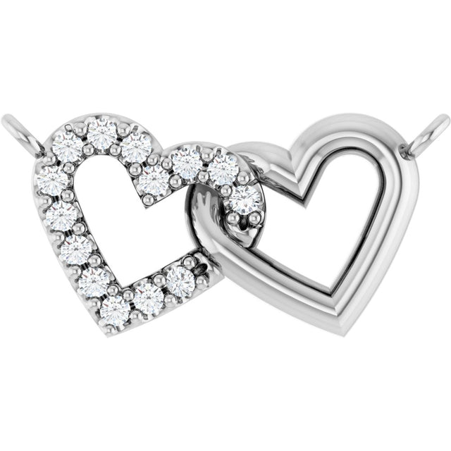 14K White Gold .05 CTW Lab-Grown Diamond Interlocking Heart Necklace Center