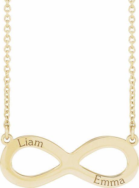 14K Yellow Gold Engravable Infinity Family 18" Necklace