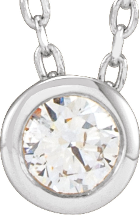 14K White Gold 1/10 CT Lab-Grown Diamond Bezel-Set 16-18" Necklace