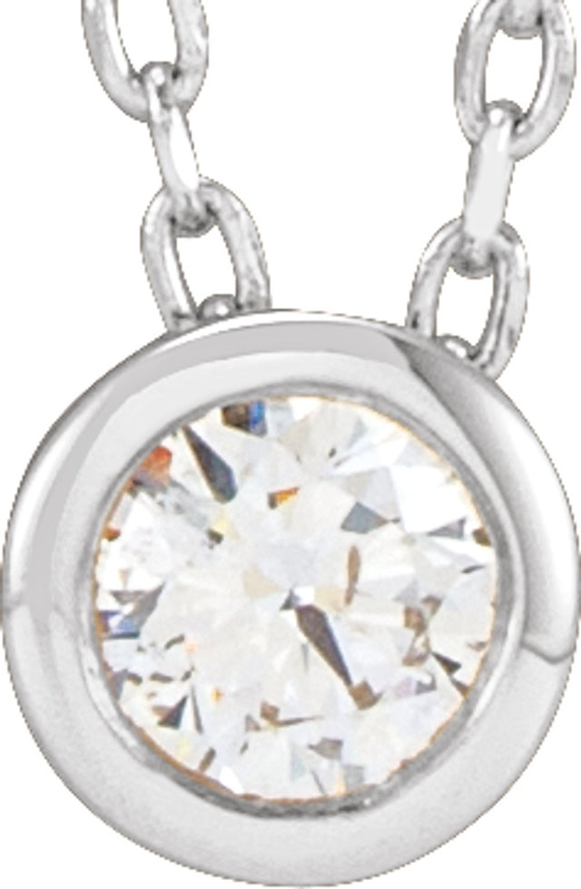 14K White Gold 1/10 CT Lab-Grown Diamond Bezel-Set 16-18" Necklace