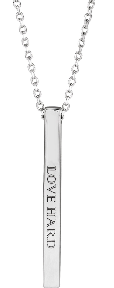 14K White Gold Engravable Four-Sided Bar 16-18" Necklace
