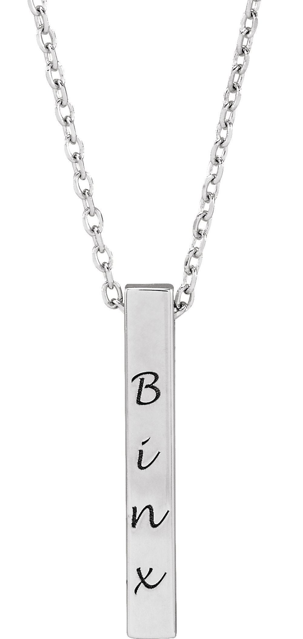 14K White Engravable Four-Sided Bar 16-18" Necklace