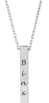 14K White Engravable Four-Sided Bar 16-18" Necklace