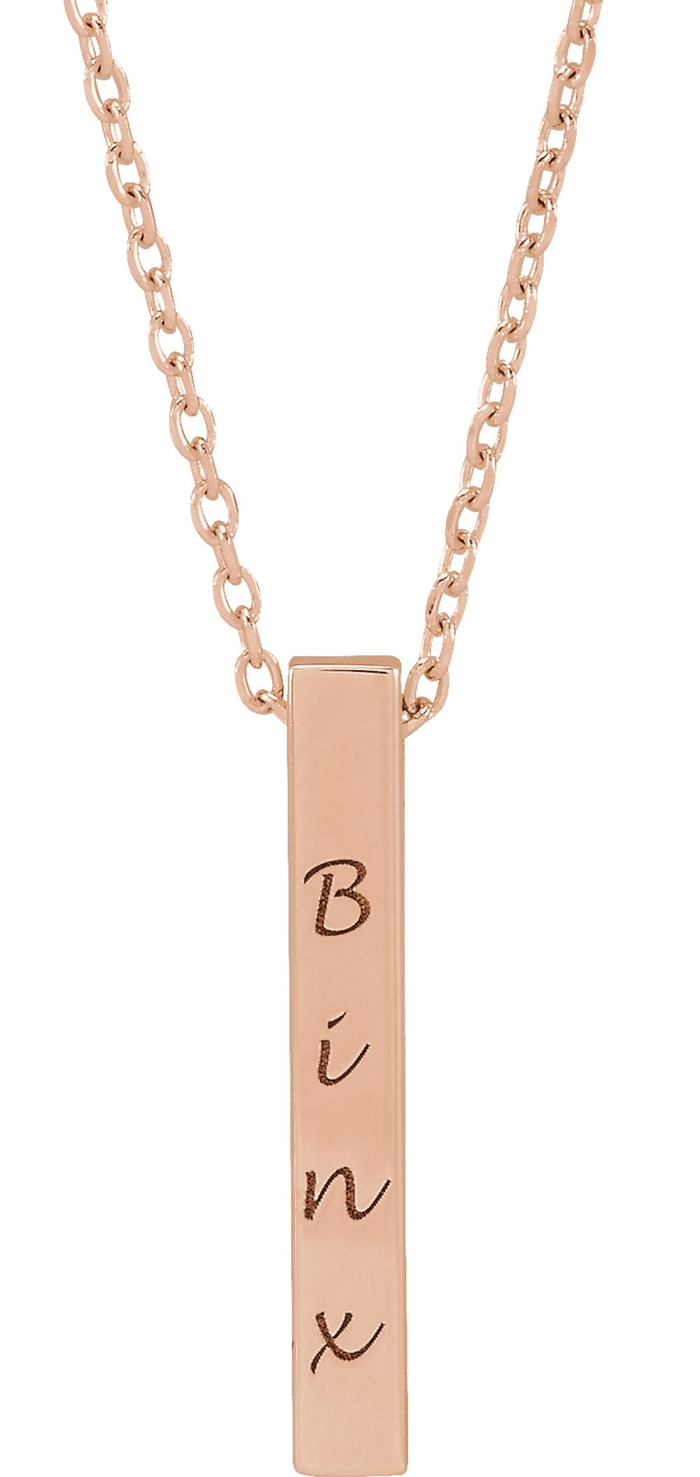 14K Rose Engravable Four-Sided Bar 16-18" Necklace