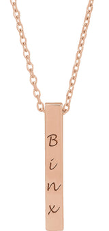 14K Rose Gold Engravable Four-Sided Bar 16-18" Necklace
