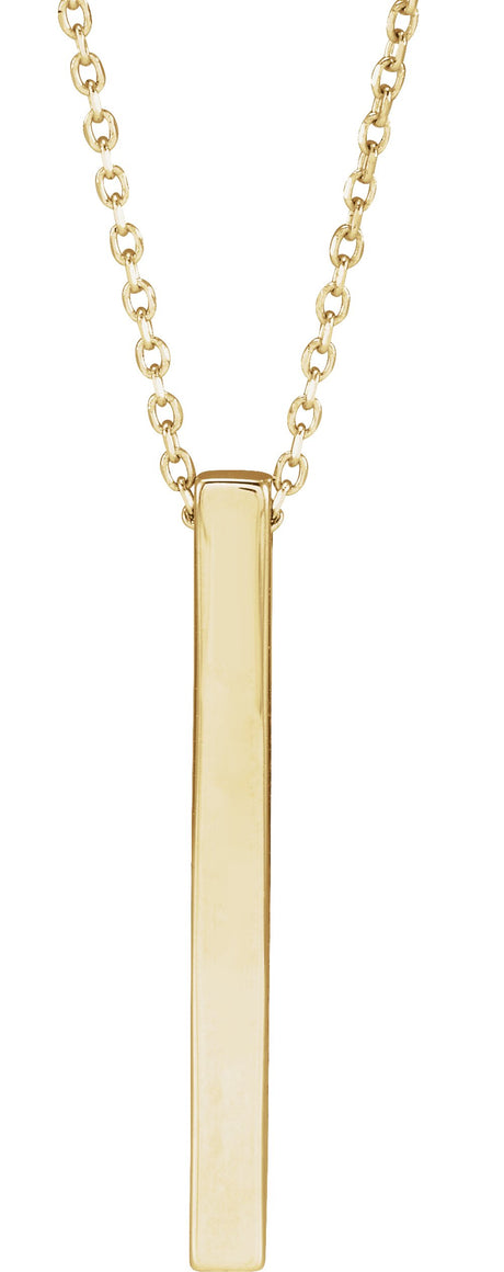18K Yellow Gold-Plated Sterling Silver Engravable Four-Sided Bar 16-18" Necklace