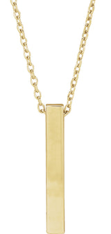14K Yellow Gold Engravable Four-Sided Bar 16-18" Necklace