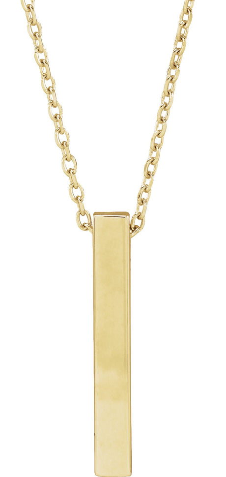 18K Yellow Gold-Plated Sterling Silver Engravable Four-Sided Bar 16-18" Necklace
