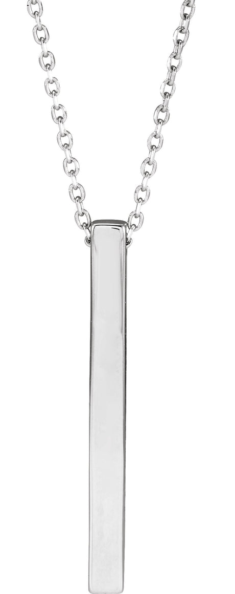 14K White Gold Engravable Four-Sided Bar 16-18" Necklace