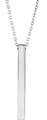 14K White Gold Engravable Four-Sided Bar 16-18" Necklace