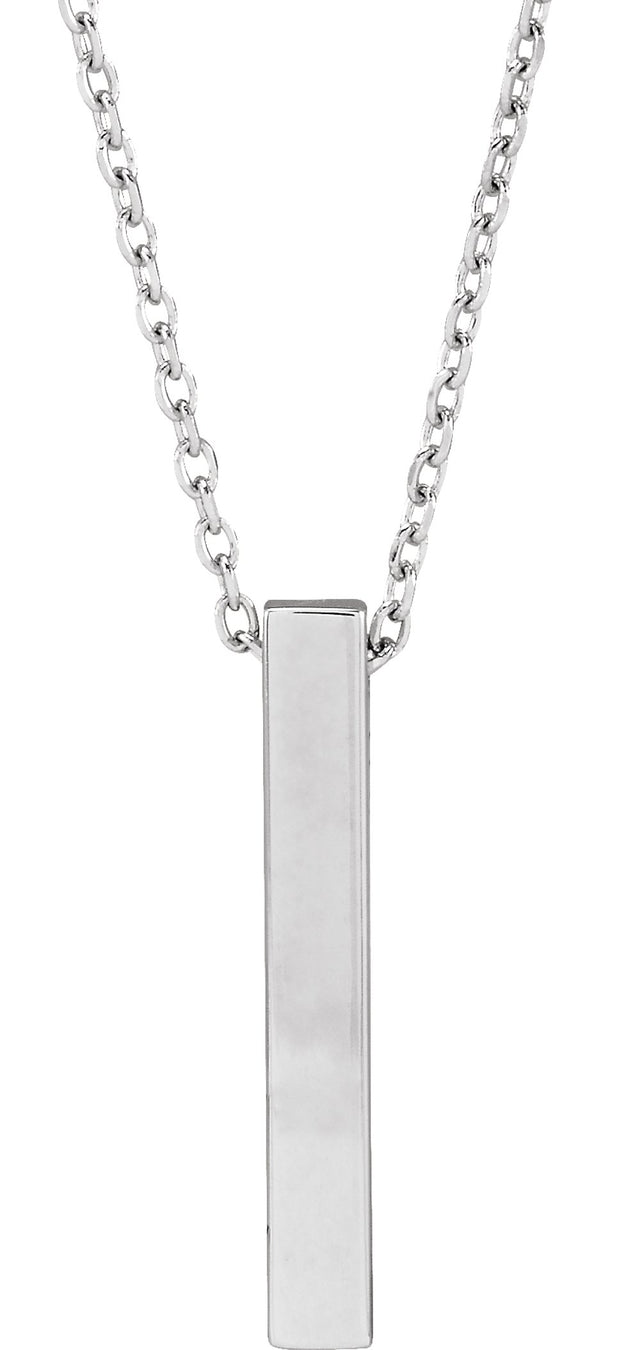 14K White Engravable Four-Sided Bar 16-18" Necklace