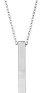 14K White Engravable Four-Sided Bar 16-18" Necklace