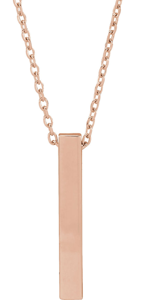 14K Rose Gold Engravable Four-Sided Bar 16-18" Necklace