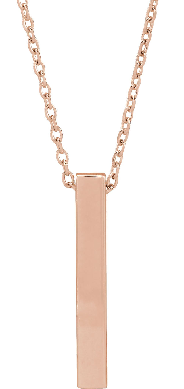 14K Rose Gold Engravable Four-Sided Bar 16-18" Necklace