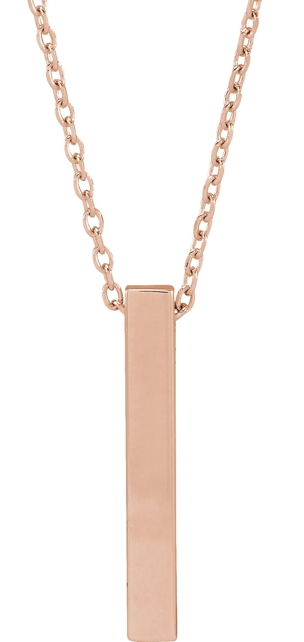 14K Rose Engravable Four-Sided Bar 16-18" Necklace