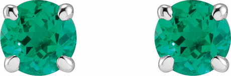 14K White Lab-Grown Emerald Earrings