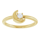 14K Yellow 1/10 CT Natural Diamond Crescent Moon Ring