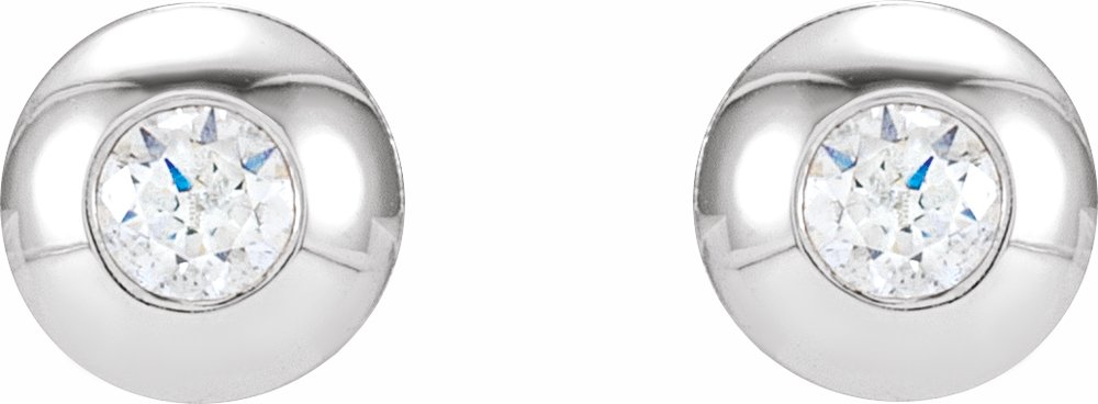 14K White Gold 1/8 CTW Natural Diamond Domed Bezel-Set Earrings