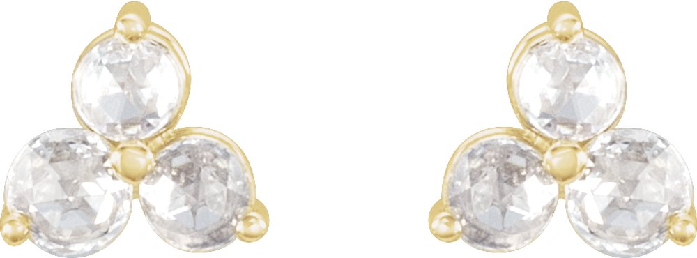 14K Yellow Gold 1/3 CTW Rose-Cut Natural Diamond Three-Stone Earrings