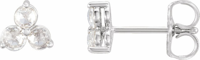 14K White Gold 1/5 CTW Rose-Cut Natural Diamond Three-Stone Earrings