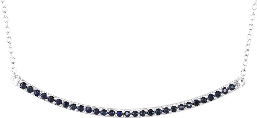 14K White Natural Blue Sapphire Bar 16-18" Necklace