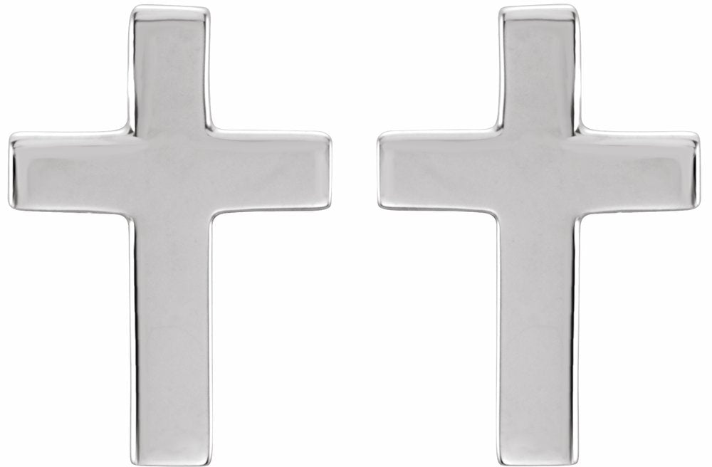 14K White Gold 10x6 mm Cross Earrings