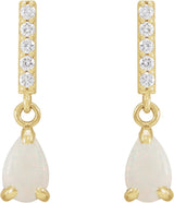 14K Yellow Natural White Opal & .08 CTW Natural Diamond Earrings