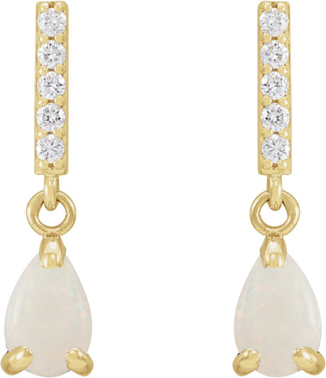 14K Yellow Natural White Opal & .08 CTW Natural Diamond Earrings