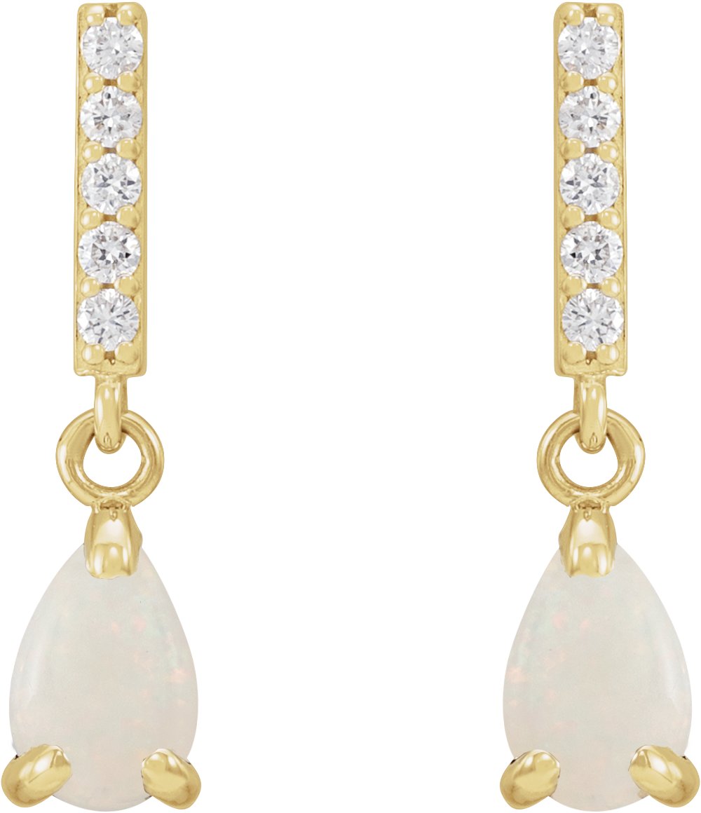 14K Yellow Natural White Opal & .08 CTW Natural Diamond Earrings