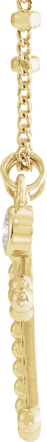 14K Yellow Gold .06 CT Natural Diamond Beaded Cross 20" Necklace