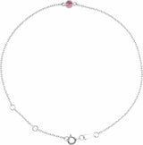 14K White Gold Natural Pink Tourmaline Bezel-Set Solitaire 6 1/2-7 1/2" Bracelet