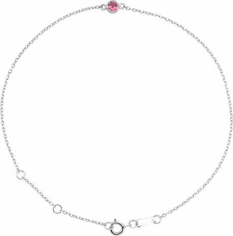 14K White Gold Natural Pink Tourmaline Bezel-Set Solitaire 6 1/2-7 1/2" Bracelet