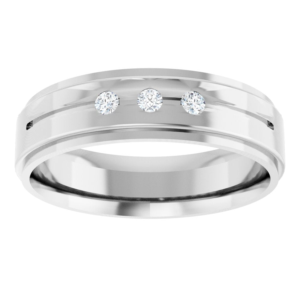 14K White 1/10 CTW Natural Diamond Grooved Band