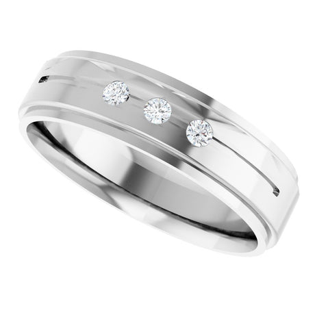 14K White 1/10 CTW Natural Diamond Grooved Band