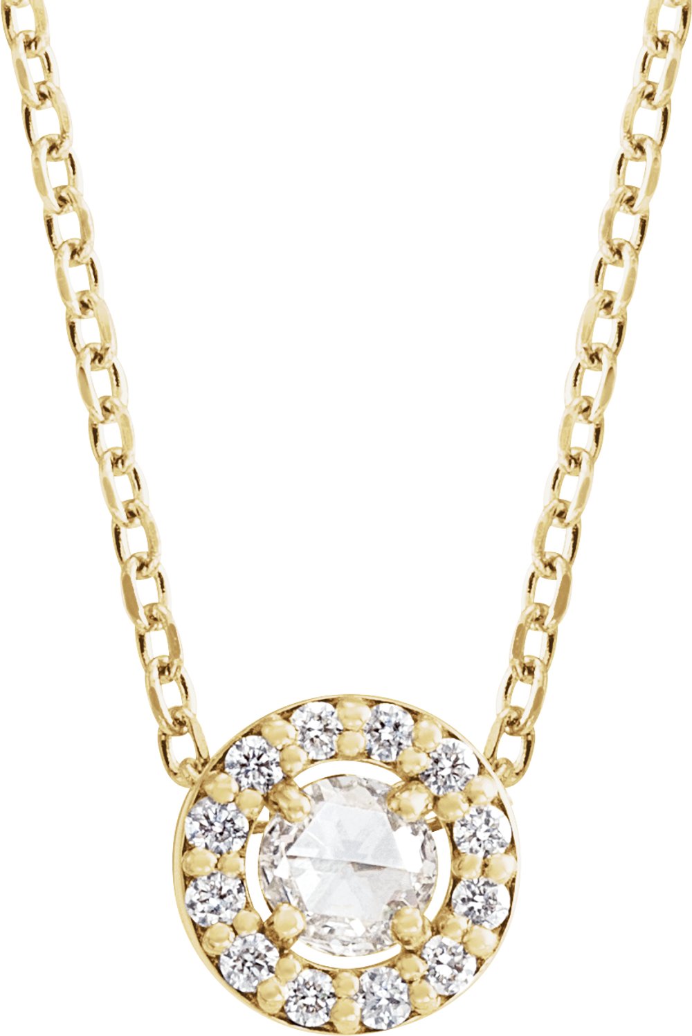 14K Yellow 1/8 CTW Rose-Cut Natural Diamond Halo-Style 16-18" Necklace