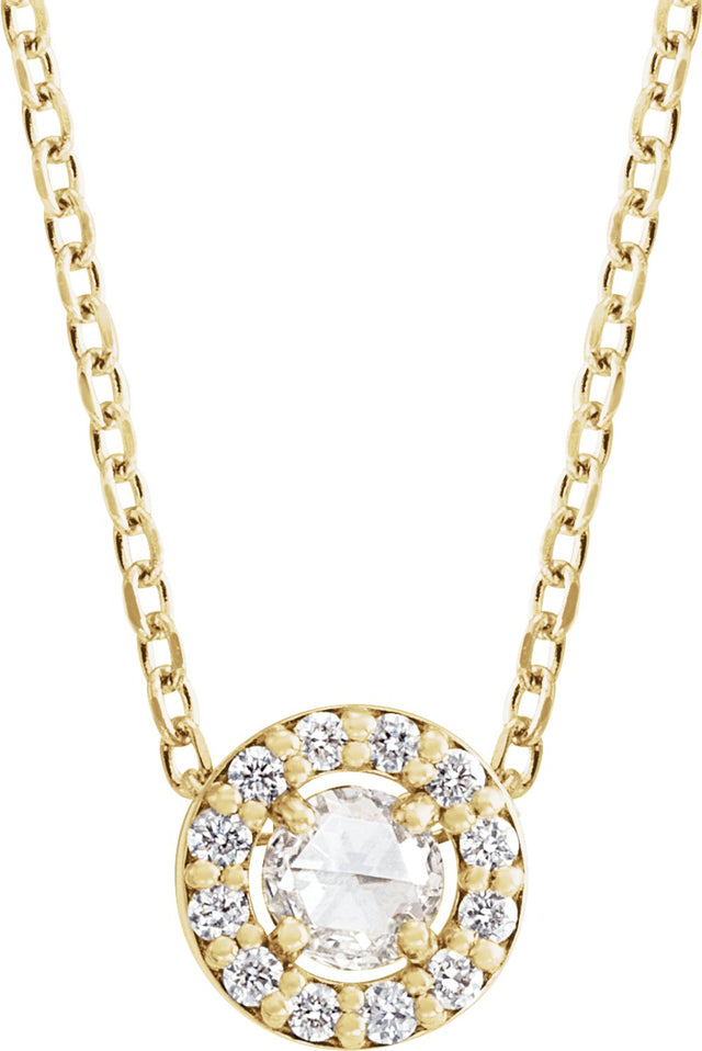 14K Yellow Gold 1/8 CTW Rose-Cut Natural Diamond Halo-Style 16-18" Necklace