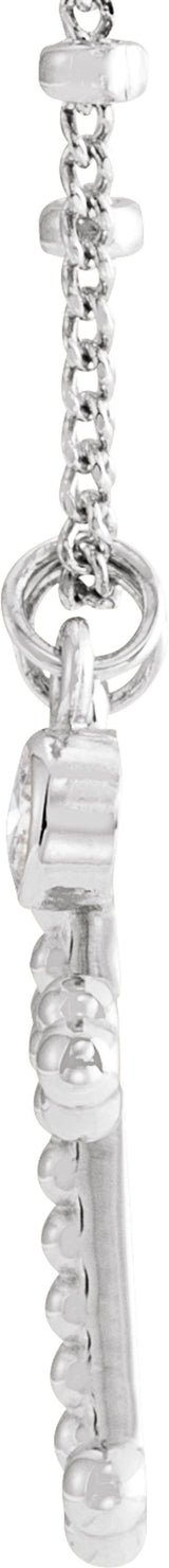 14K White Gold .06 CT Natural Diamond Beaded Cross 20" Necklace