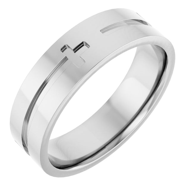 14K White Gold 6 mm Cross Flat Band Size 7