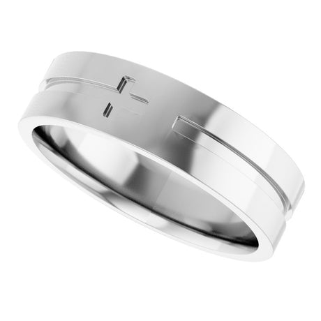 14K White Gold 6 mm Cross Flat Band Size 7